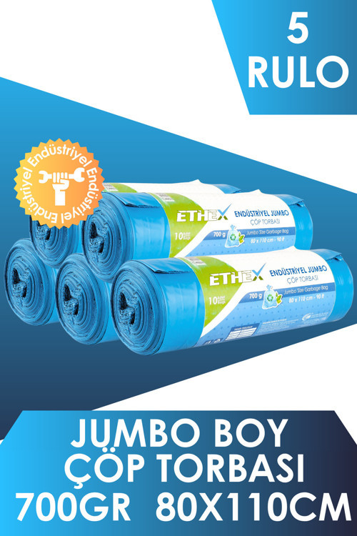 Endüstriyel Jumbo Boy Çöp Torbası (10 ADET 700GR 80 X 110CM 90LT MAVİ 5 RULO)