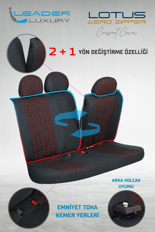 Volkswagen Polo Trendline Uyumlu Lüx Deri Detaylı Oto Koltuk Kılıfı Ön Arka Takım Lotus SİYAH MAVİ