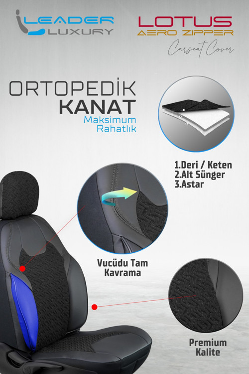 Jaguar S-Typ Uyumlu Lüx Deri Detaylı Oto Koltuk Kılıfı Ön Arka Takım Lotus SİYAH BEYAZ