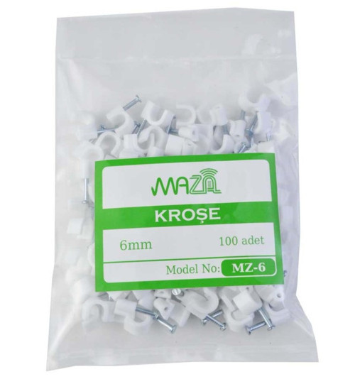 Uydu Çanak Anten Kablosu için 6mm Çivili Kroşe (100 Lük Paket) MZ-6 ( 5 ADET 100 LÜK PAKET GÖNDERİLECEKTİR)
