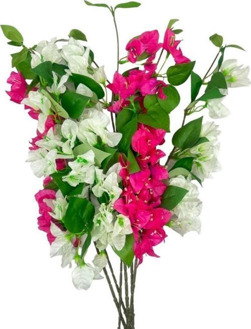 Yapay Çiçek 6Dal Mix Begonvil Çiçeği Fuşya Beyaz 80 cm Tek Dal Bodrum Çiçeği Sarkan Çiçek