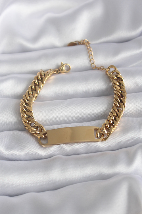 316L Çelik Gold Renk İsim Yazılabilir Plaka Model Kadın Bileklik 5886 - HEPIDE6126-9576