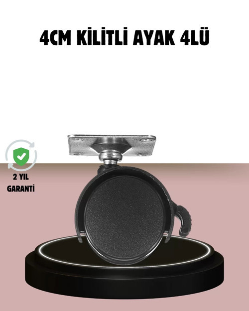® Kilitli 4 cm Tekerlek Ayak 4’lü Set Zemin Koruyucu