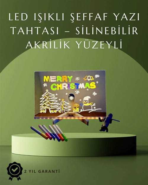 Şık ve Modern LED Pano – Neon Işıklı Silinebilir Akrilik Yazı Tahtası 7 Renkli Kalem Dahil