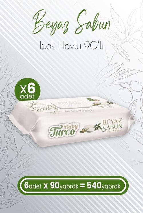 Islak Havlu Beyaz Sabun Kokulu 90' lı x 6 Adet (540 Yaprak)