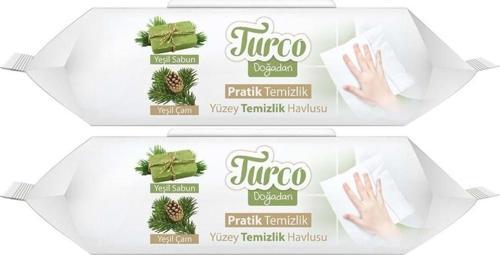 Turco Doğadan Pratik Yüzey Temizlik Havlusu 100 Yaprak Yeşil Sabun/Yeşil Çam (2 Li Set) 200 Yaprak