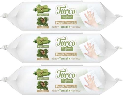 Turco Doğadan Pratik Yüzey Temizlik Havlusu 100 Yaprak Yeşil Sabun/Yeşil Çam (3 Lü Set) 300 Yaprak