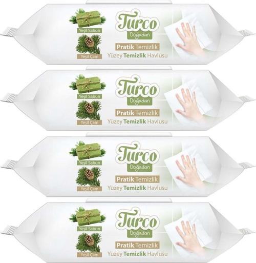 Turco Doğadan Pratik Yüzey Temizlik Havlusu 100 Yaprak Yeşil Sabun/Yeşil Çam (4 Lü Set) 400 Yaprak