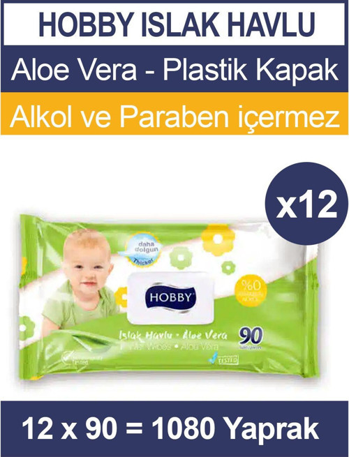 Islak Havlu Aloe Vera 90'lı 12 Paket