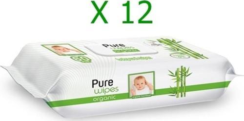 Pure Wipes Organik Bambu Özlü Islak Havlu 60'lı X 12 Li Avantaj Paketi