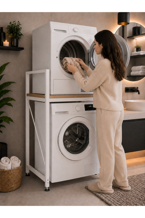 Lifos Çam/Beyaz Raflı Çamaşır Makinesi Dolabı Kurutma Makinesi Dolabı Metal Banyo Dolabı