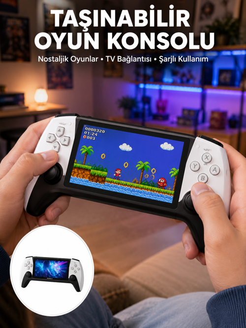 tekno Kompakt ve Hafif Retro Oyun Konsolu 1000 Klasik Oyun Dahil 2026