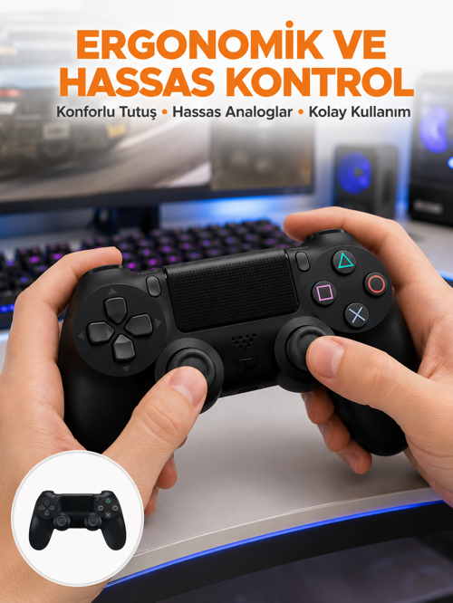 tekno Kablosuz PS4 Oyun Kolu – Çift Titreşimli Motor, Uzun Pil Ömrü ve Hassas Kontrol Yeni Nes