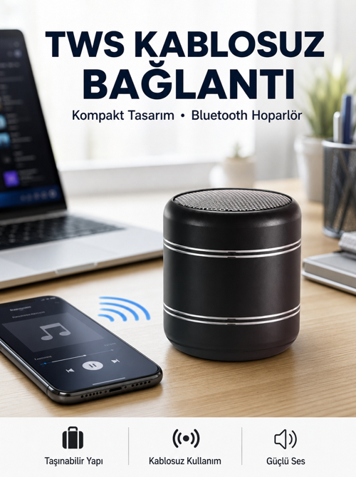 tekno Taşınabilir Silindir Tasarım Bluetooth 5.0 Hoparlör Yüksek Bas Performanslı Yeni Nesil 2