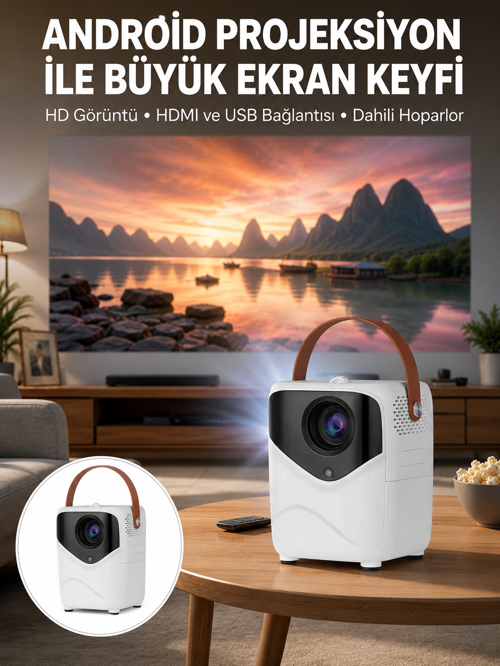 tekno HD Ayaklı Portatif Projeksiyon Cihazı Bluetooth Wifi Akıllı Android İşlemcili Yeni Nesil