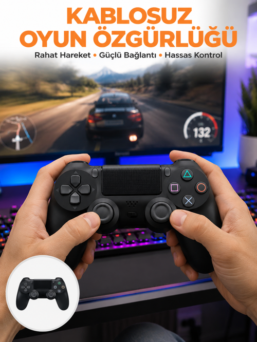 tekno PS4 Uyumlu Kablosuz Oyun Kolu – Gerçekçi Titreşimli Geri Bildirim Yeni Nesil 2026