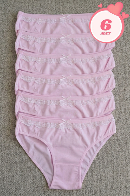 Kadın 6'lı Paket Dantel Detaylı Pamuklu Bikini Külot Esnek İz Yapmaz Yumuşak İç Çamaşırı