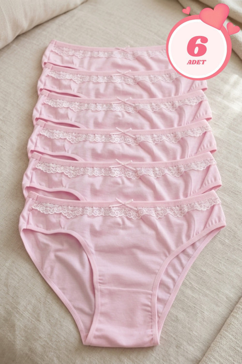 Kadın 6'lı Paket Dantel Detaylı Pamuklu Bikini Külot Esnek İz Yapmaz Yumuşak İç Çamaşırı