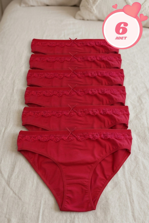Kadın 6'lı Paket Dantel Detaylı Pamuklu Bikini Külot Esnek İz Yapmaz Yumuşak İç Çamaşırı