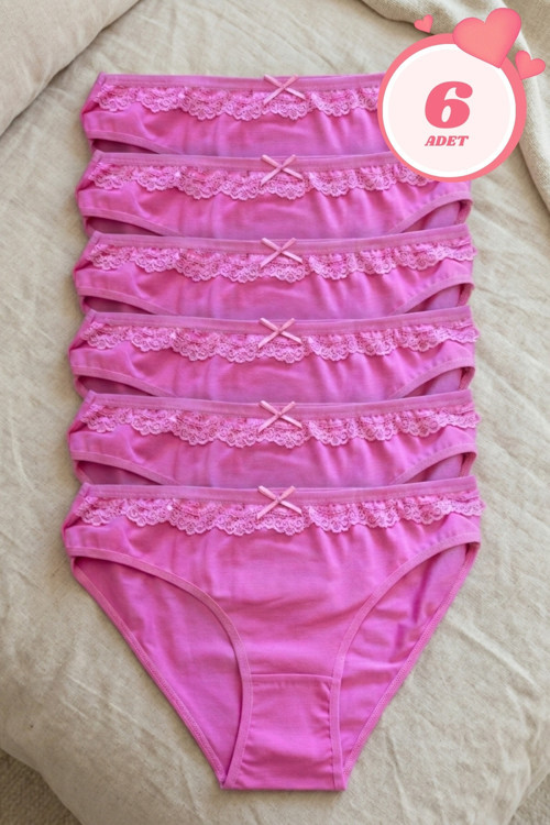 Kadın 6'lı Paket Dantel Detaylı Pamuklu Bikini Külot Esnek İz Yapmaz Yumuşak İç Çamaşırı