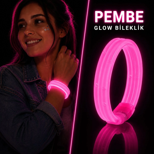 zentya4516 Mey İthalat® Pembe Kalın Glow Bileklik – Kırılarak Yanan Parti ve Festival Bilekli