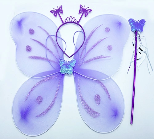 zentya4516 Mey İthalat® Lila Mor Kız Seti – 50 cm Kanadı, Taç ve Asa zd4526