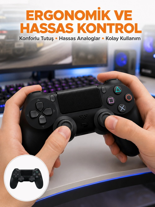 zentya4516 Mey İthalat® Kablosuz PS4 Oyun Kolu – Çift Titreşimli Motor, Uzun Pil Ömrü ve Has
