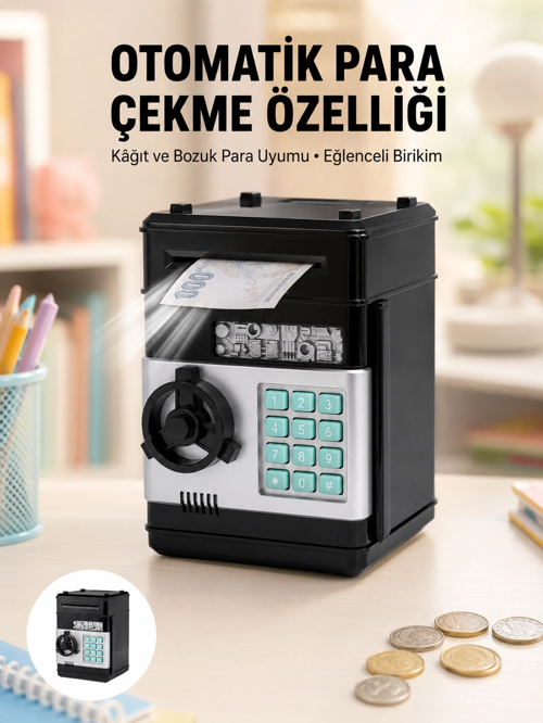 zentya4516 Mey İthalat® Para Kasası Görünümlü Elektronik Şifreli Kumbara zd4526