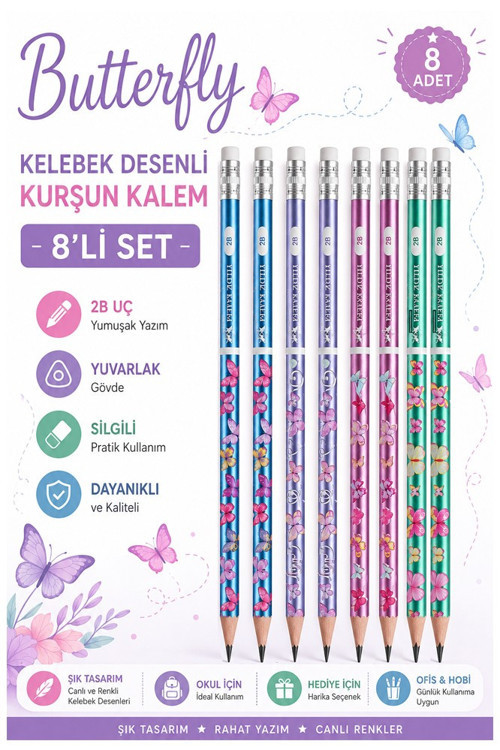 Bisiklet Silgili Kurşun Kalem 8 Adet Faber Castell Yuvarlak Gövdeli Siyah Kurşun Kalem Yumuşak Yazım Kolay Tutuş Kalite