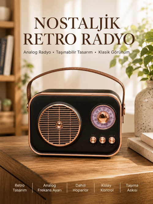 zentya4516 Mey İthalat® Retro Tarz Kablosuz Radyo – Bluetooth, USB ve TF Kart Girişli zd4526