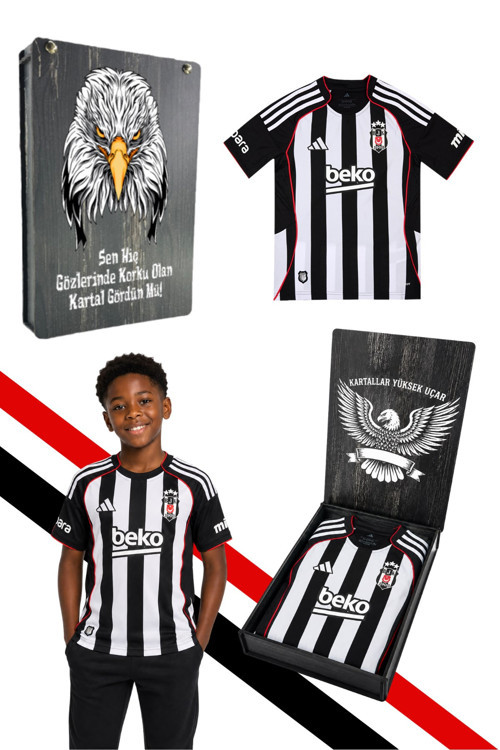 Lisansli Adidas Beşiktaş Forma 25-26 Sezon Çubuklu Çocuk Formasi Uv Baski Kutu H
