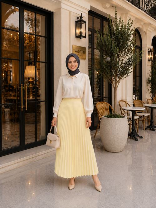 Lamine Denye Piliseli Etek | 90 cm | Standart Beden (38-44 Uyumlu)