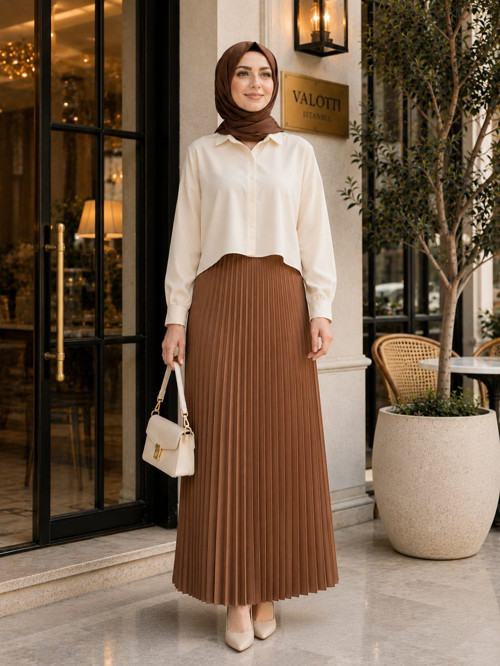 Lamine Denye Piliseli Etek | 90 cm | Standart Beden (38-44 Uyumlu)