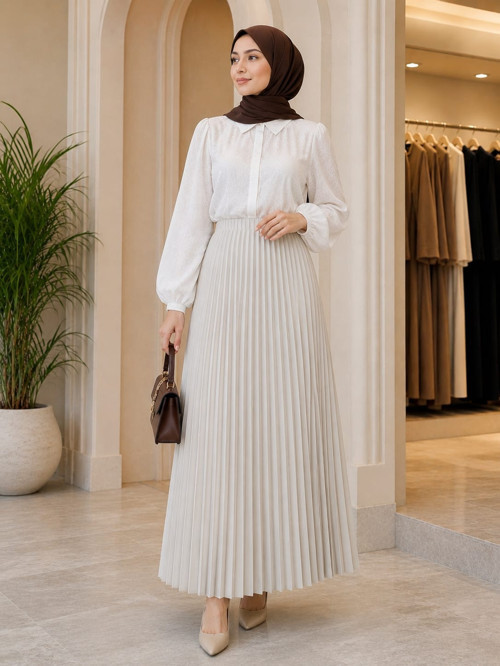 Lamine Denye Piliseli Etek | 90 cm | Standart Beden (38-44 Uyumlu)