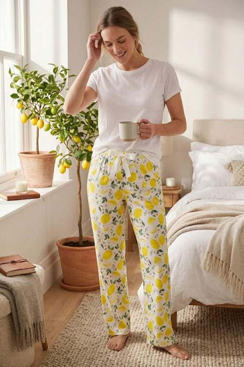 Kadın Viskon Pijama Altı Rahat Kesim Fiyonk Bağcıklı Bel