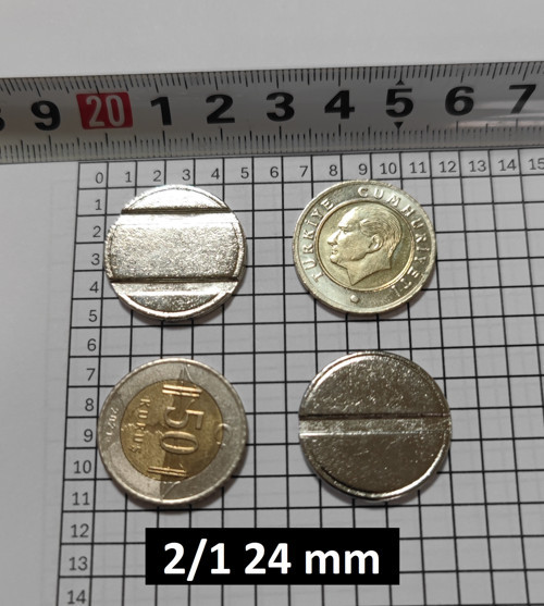 100 Adet 2/1 Çeltikli 24/2 mm Otomat Jetonu Langırt Jeton