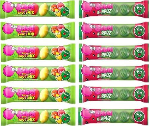 Flowpack 6 Adet 4'Lü Karışık Meyveli Fruit Ve 6 Adet Karpuz Aromalı Sakız Mix Paket 20 Gr