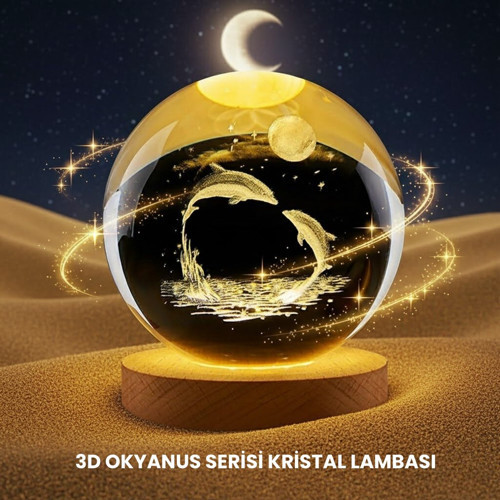 Yunus Temalı Kristal Küre USB Işıklı Ahşap Altlıklı Gece Lambası - GGGGGG1304-6204