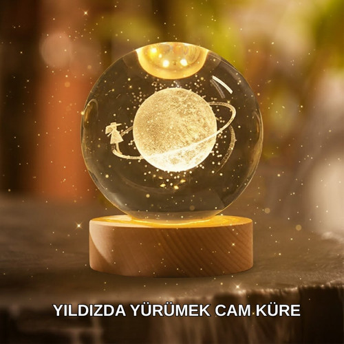 Ahşap Standlı Sarı Işıklı Dekoratif Küre Kız Figürü Tasarım - GGGGGG1457-2993