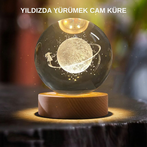 Sarı Işıklı Dekoratif Cam Küre Kız Figürlü Ahşap Standlı - GGGGGG4752-6461