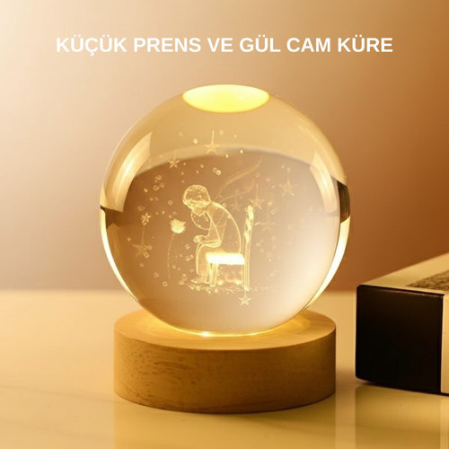 USB’li Küçük Prens Işıklı Cam Küre Ahşap Altlıklı Dekoratif Lamba - GGGGGG5965-3231