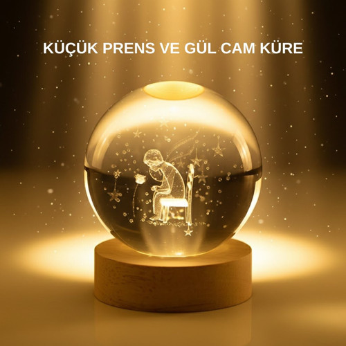 Küçük Prens Cam Küre USB Işıklı Ahşap Standlı Büyük Boy - GGGGGG5970-6072