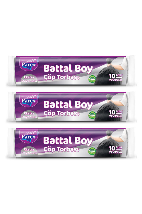 Ekstra Dayanikli 10'lu Çöp Torbası Battal Boy 72 x 95 cm Üç Paket