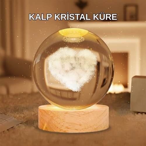 Ahşap Standlı Kalp Motifli Işıklı Cam Küre Hediye Seçeneği - GGGGGG7017-7128
