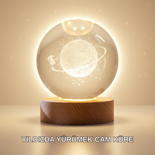 Ahşap Standlı Sarı Işıklı Dekoratif Küre Kız Figürü Tasarım - GGGGGG3801-6769