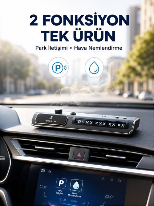 LED Işıklı Araç Ön Cam Telefon Numarası Gösterme Aparatı + 3 Seviyeli Hava Nemlendirici Yeni