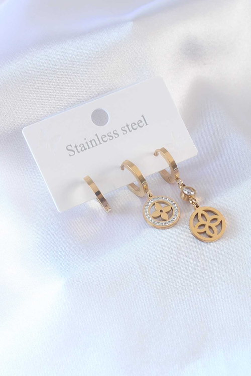 316L Çelik Gold Renk Çiçek Model Zirkon Taşlı Kadın Küpe 5886 - SL0005-0CKI60