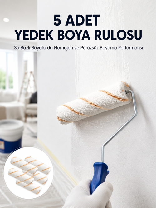 tekno 5’li Mini Rulo Boya Seti Duvar Tavan Emülsiyon Uygulama 2026
