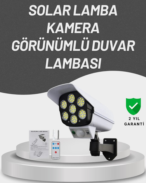 77 LED'li Güneş Enerjili Güvenlik Lambası ve Kukla Kamera – Hareket Sensörlü - SL0005-0BKJF