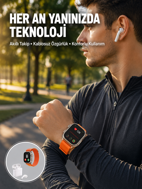 tekno S8 Ultra Akıllı Saat ve Bluetooth Kablosuz Kulaklık 2’li Set Yeni Nesil 2026